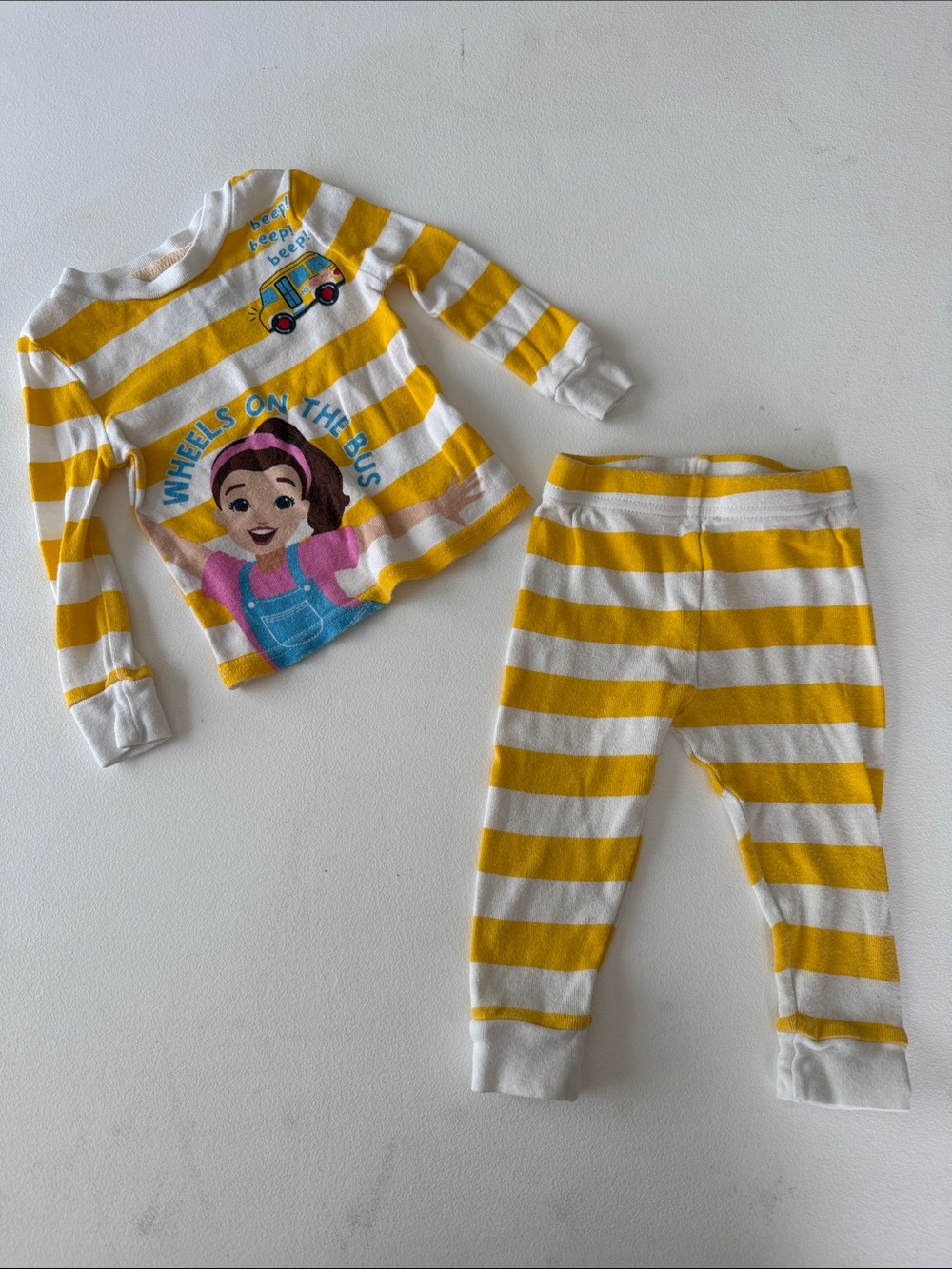 Ms. Rachel Striped Kids Pajama Set with Bus Character